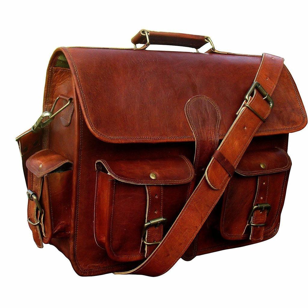 Laptop Briefcase Bag Soft Leather Vintage Messenger Shoulder Men Satchel
