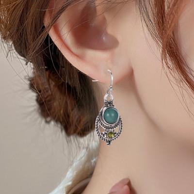 1 Pair Bohemian Style Drop Earrings Faux Turquoise Inlaid Hollow Sparkling Hook Earrings Ethnic Style Earrings Jewelry Gift