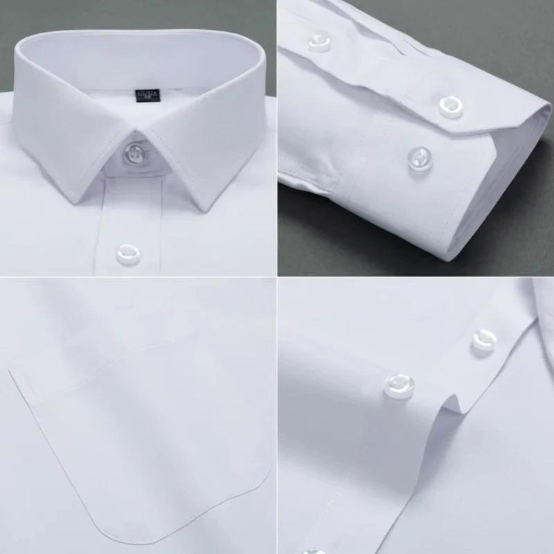 Men's High Quality Dress Shirts Long Sleeve Slim Fit Solid Stripe Business Formal White Shirt Male Pocket Social Clothing 7XL