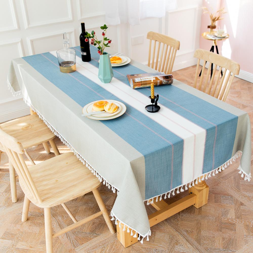 Korean Version Of Tablecloth Simple Splicing Striped Party Tassel Cotton And Linen Tablecloth Home Textile Table Cover