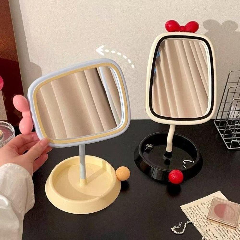 

360° Rotatable Bow Makeup Mirror Light Luxury Desktop Stand Mirror Vanity Mirror TableTop Style 2-Beige
