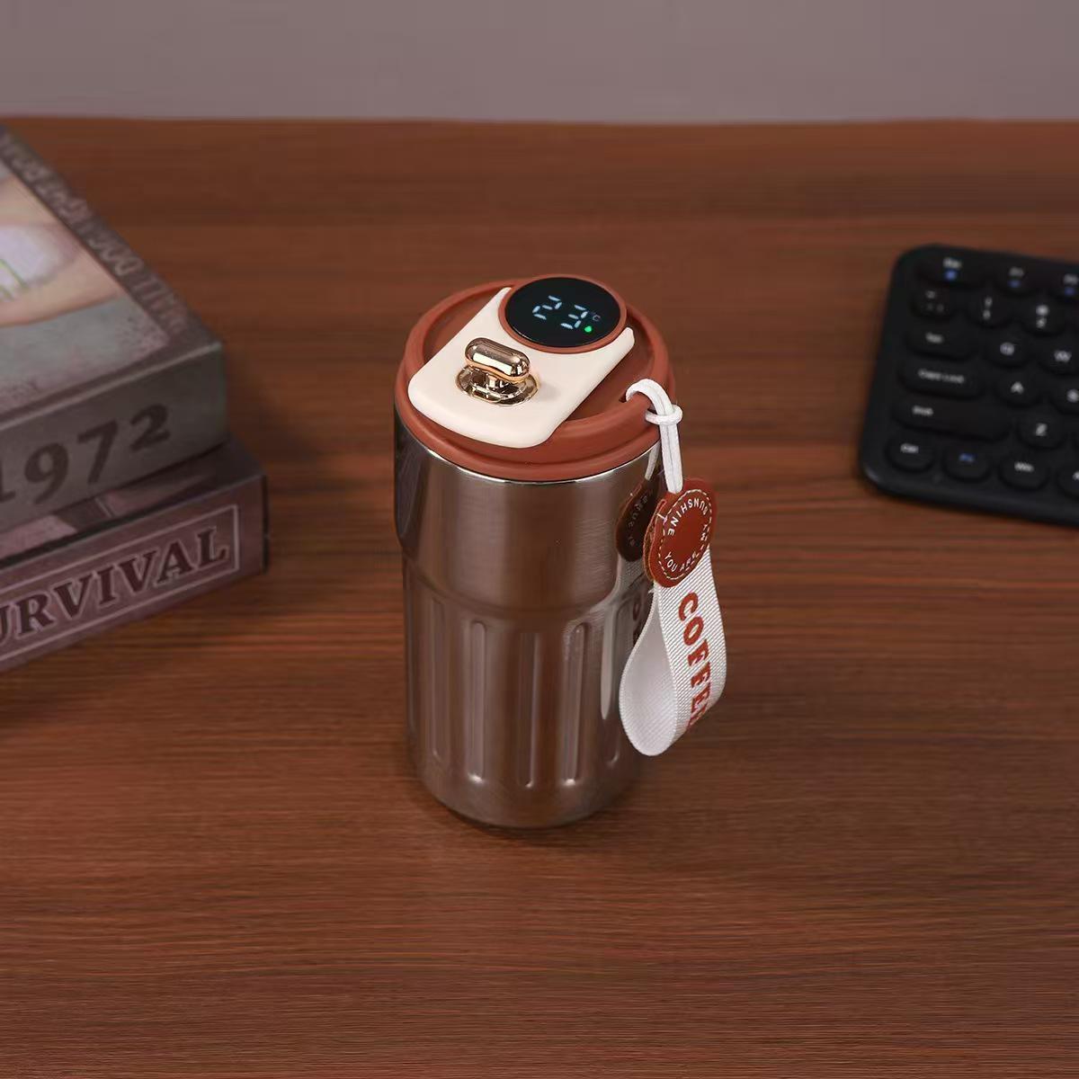 Octagonal Gradient 304 Stainless Steel Insulated Coffee Cup with Handle and Straw 450 ml