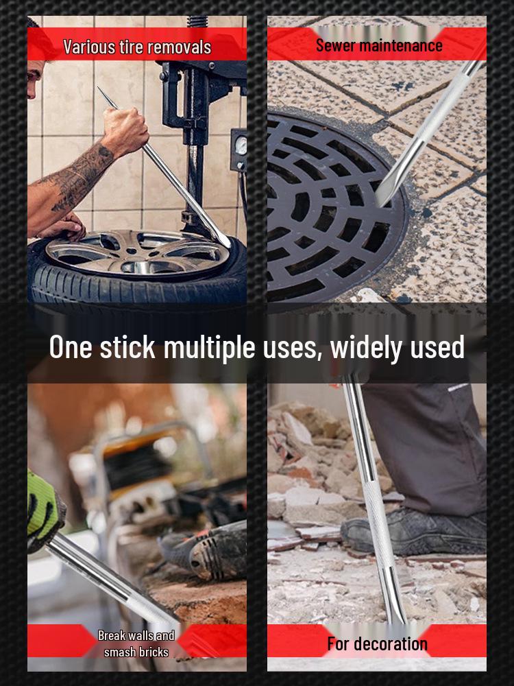 Multifunctional Steel Car Pry Bar: Truck Crowbar, Tire Knocking Bar, Flat Head Leverage Tool.
