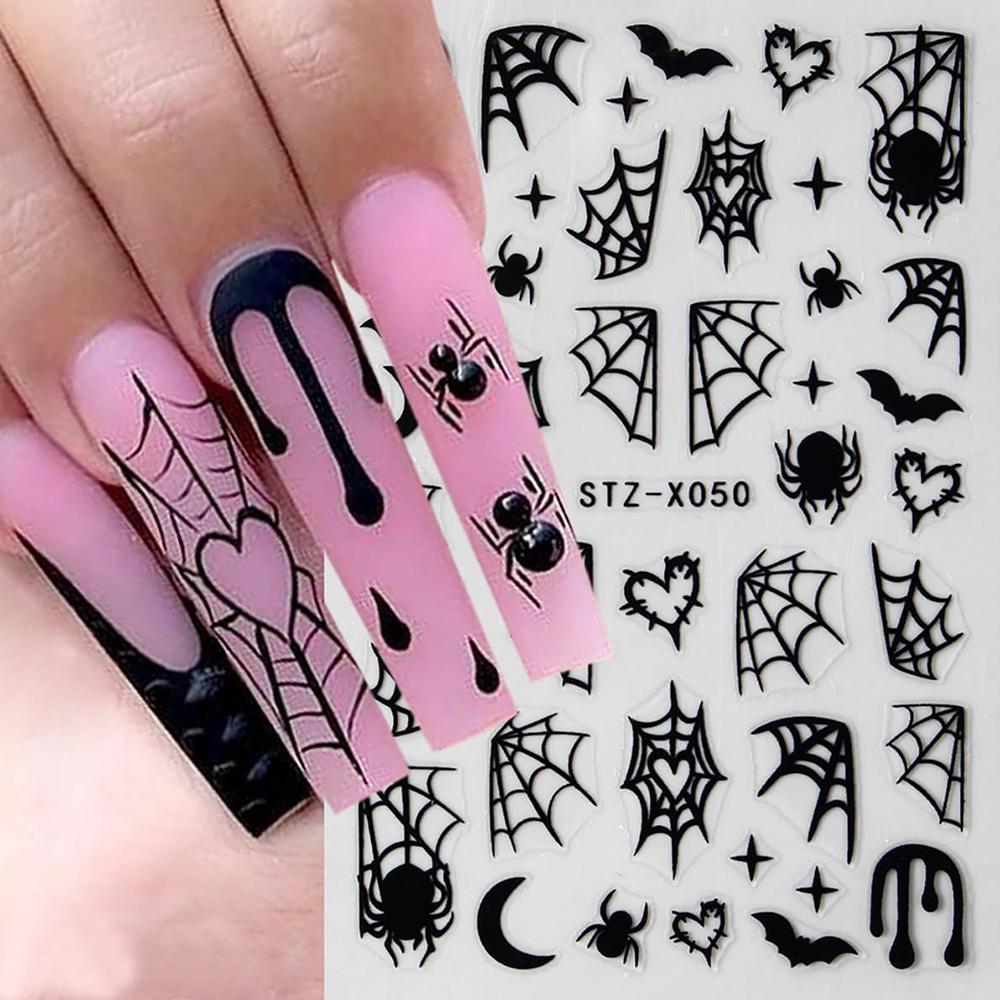 8 Sheets Halloween Nail Decals Self-Adhesive Black White  Art Stickers For Women