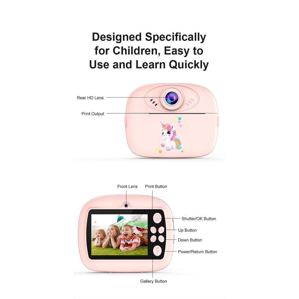 Children's camera, black and white automatic printing, HD dual camera, 2.4-inch large screen