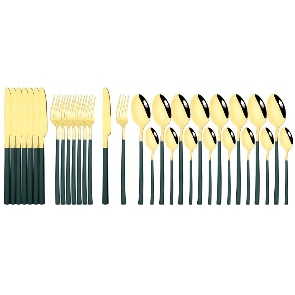 32Pcs Black Gold Cutlery Set Knife Forks Coffee Spoons Dinnerware Set Stainless Steel Tableware Western Kitchen Silverware Set