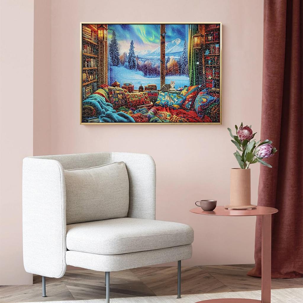 MISITU Jigsaw Puzzle, 1000 Pieces, Landscape, Winter, Snow, Book, Cat, Gift, Birthday, Christmas, Stylish Interior Decor, Snow Viewing (50 X 70cm)