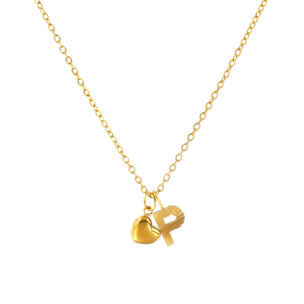 Doreen Box Gold Plated Heart Letter Pendant Necklace 304 Stainless Steel Chain Necklace For Women, Stylish Gift 45cm+ 5cm,1PC