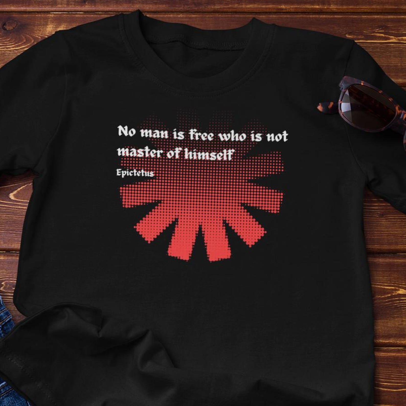 Stoic T-Shirt - Epictetus Quote - No freedom without mastery of self | Cotton Tee 2XL