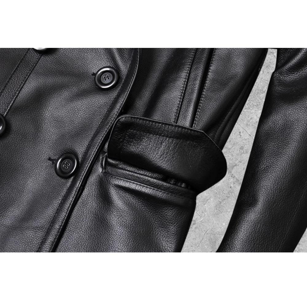 Chinese Size Long Jacket Men Genuine Leather Wind Coat Classic Black Plus Size Cowhide Jacket Casual Leather Cloth