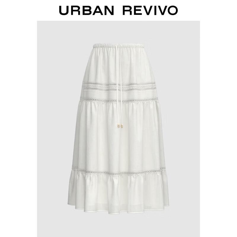 UR 2025 Fall Women s Casual Drawstring Lace Panel A-Line Skirt L