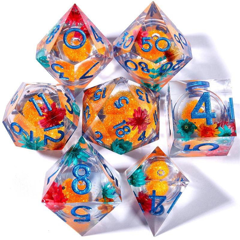 Resin Dice Set Luminous Sand, Dragon and Dungeon Polyhedral Dice, Punk Style Role-Play RPG Explorer MTG Pioneer Game DND Dice Set
