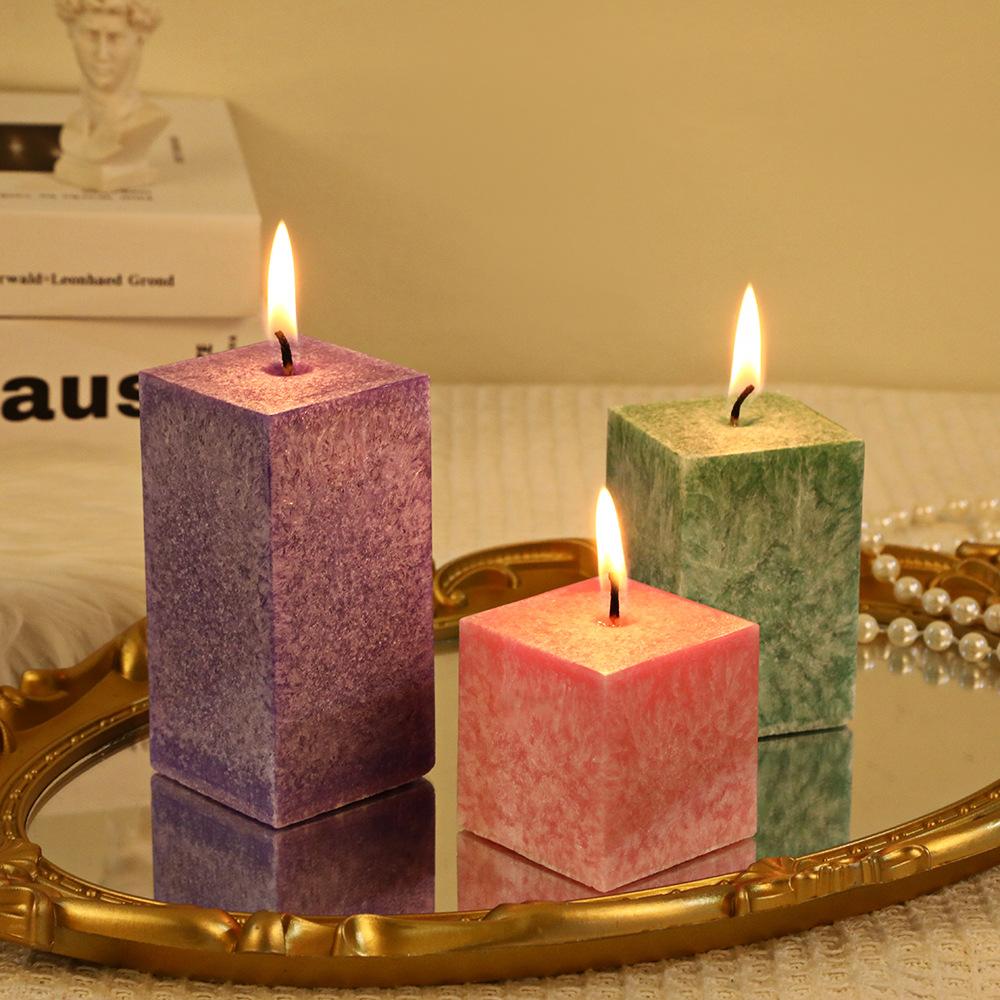 Classic Ice Flower Wax Square Pillar Scented Candle Home Non-Romantic Wedding Long Pole Pillar Wax Set