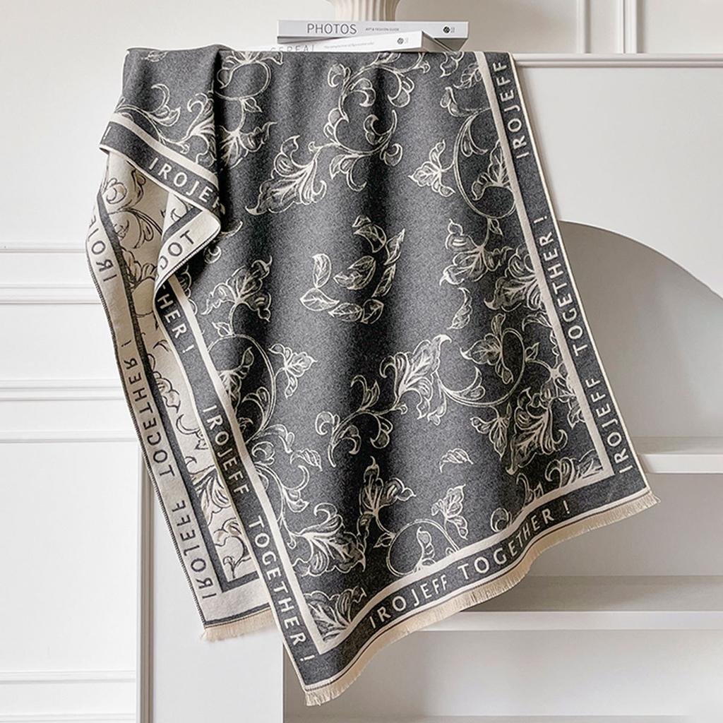 Scarf Women'S Winter Flowers Versatile Premium Feeling Imitation Cashmere Tassel Letter Large Shawl Trend Warm Scarf