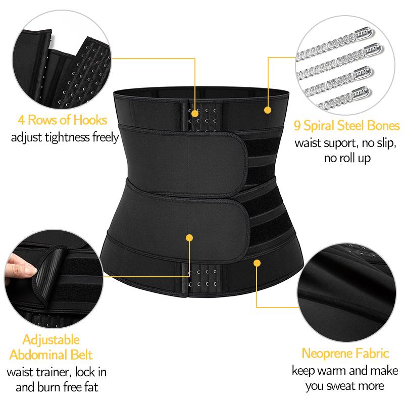 9 Bones Waist Trainer Corset Neoprene Sweat Shapewear Weight Loss Body Shaper Slimming Trimmer Belt