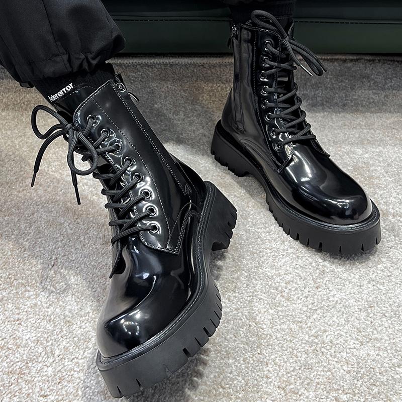 British Style Men Casual Stage Nightclub Dresses Patent Leather Boots Tide Platform Shoes Autumn Winter Boot Cowboy Ankle Botas