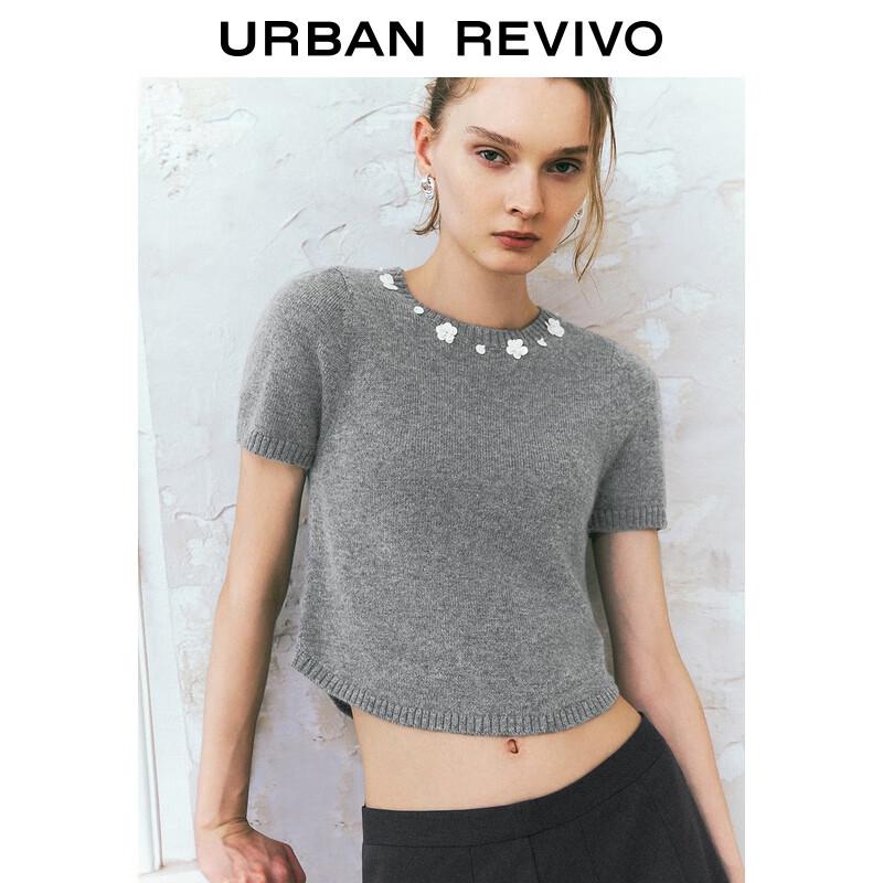 UR 2025 Autumn Slim-Fit Floral Sequin Knit Top