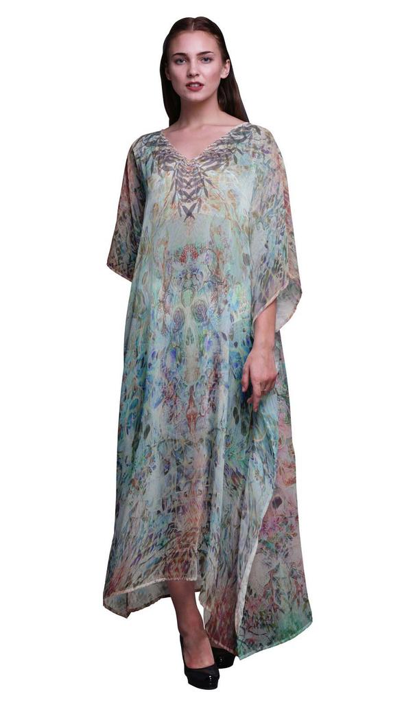 Phagun Floral & Skull Ladies Kaftan Holiday Loungewear Maxi Dress Beach