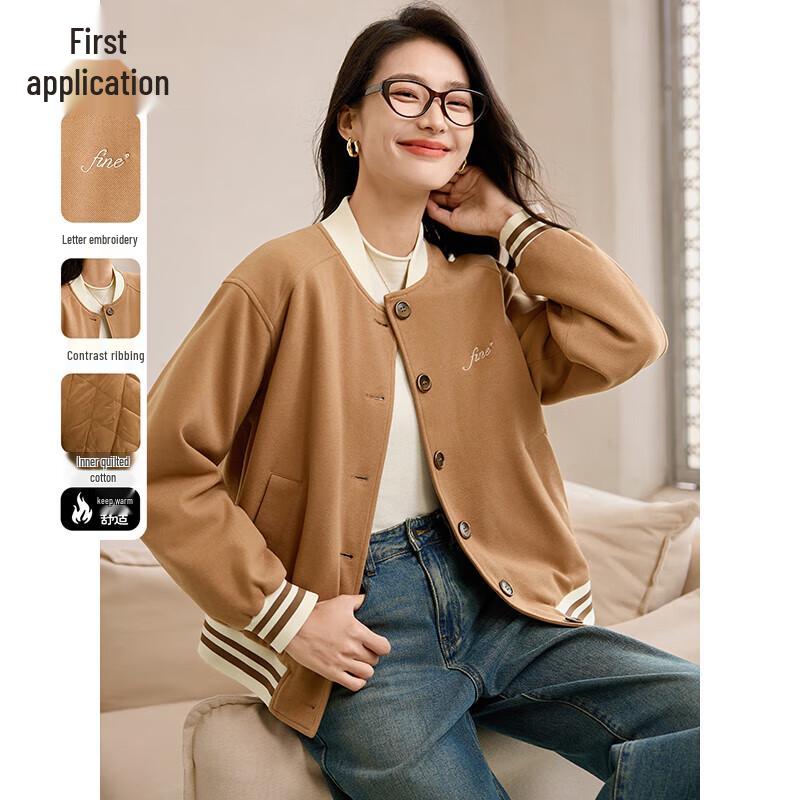 

Women s Winter Thick Embroidered Baseball Jacket L
