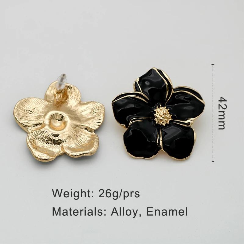 Exaggerate Heavy Metal Flower Earrings for Women Black Enamel Petal Statament Fashion Punk Jewelry Basic Design Daily Wear