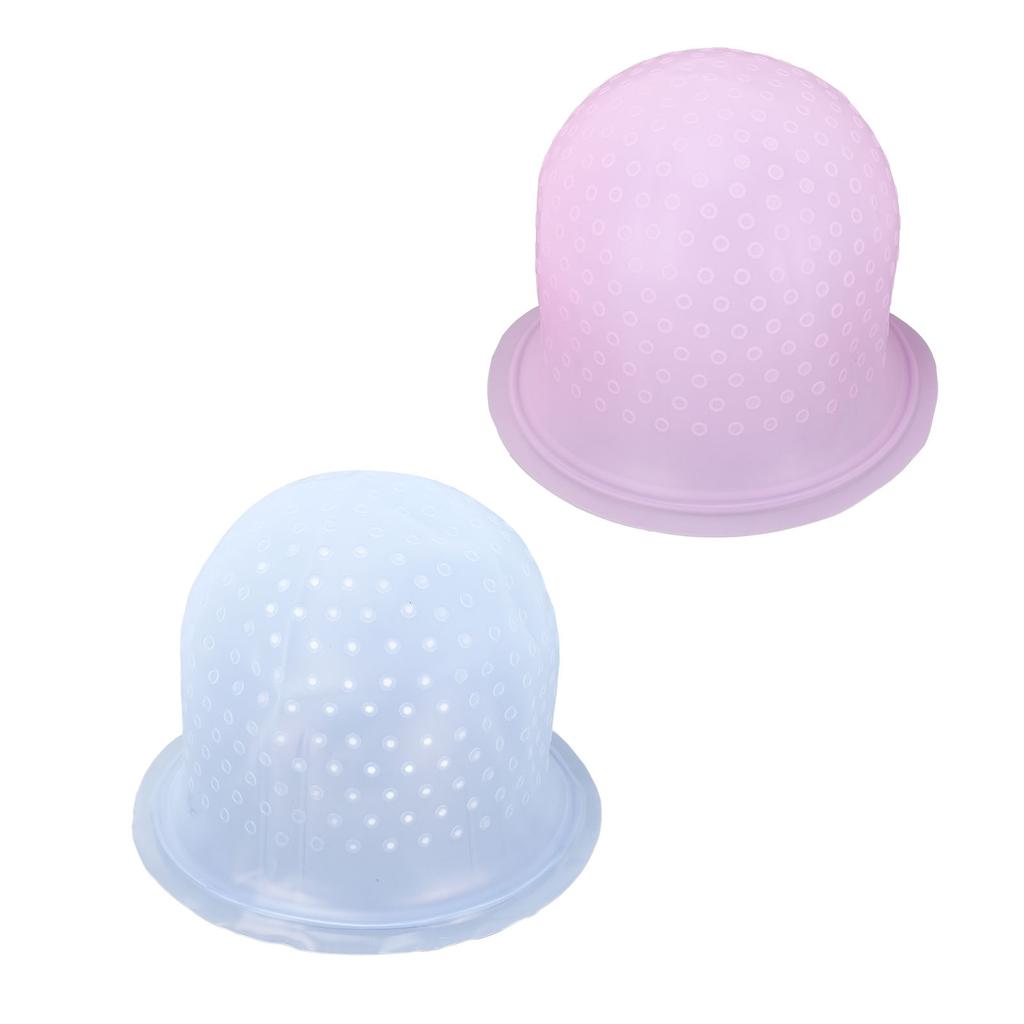 2 Set Silicone Punched Highlight Hair Cap Reusable Professional Hair Dyeing Coloring Staining Cap wi
