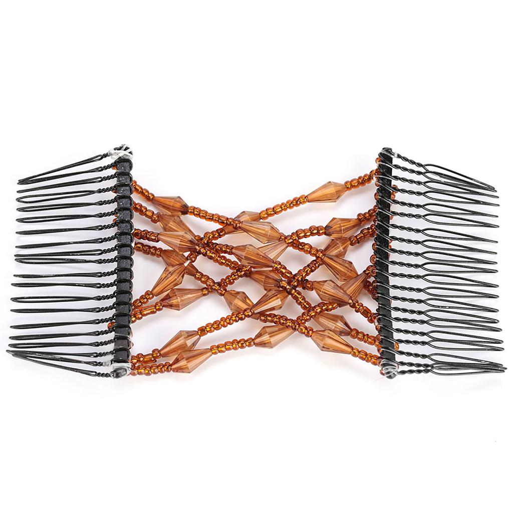 Women Girl Magic Easy Hair Beads Slide Stretchy Comb Clip Stretchable Hairpin Coffee