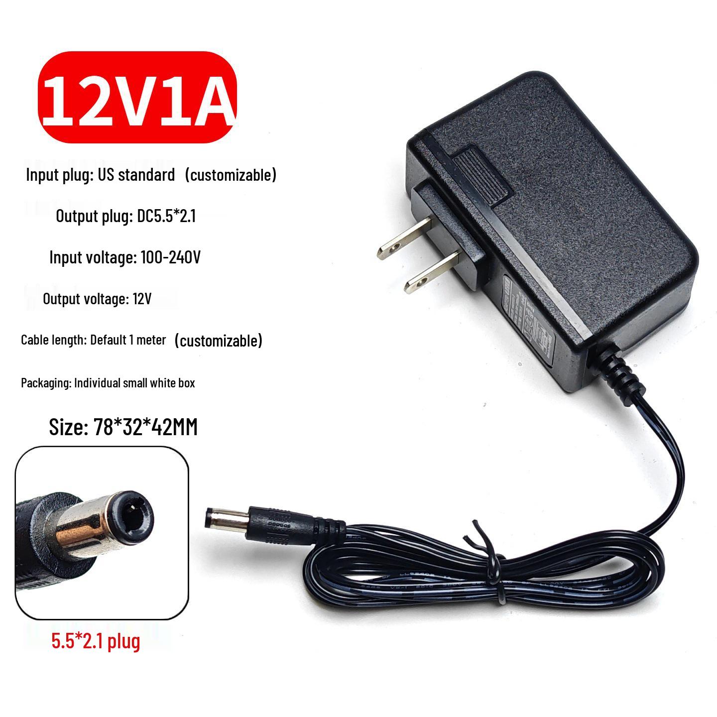 

12V 1A/2A Power Adapter with US Plug for LED Strip, Router, Display, and Monitor