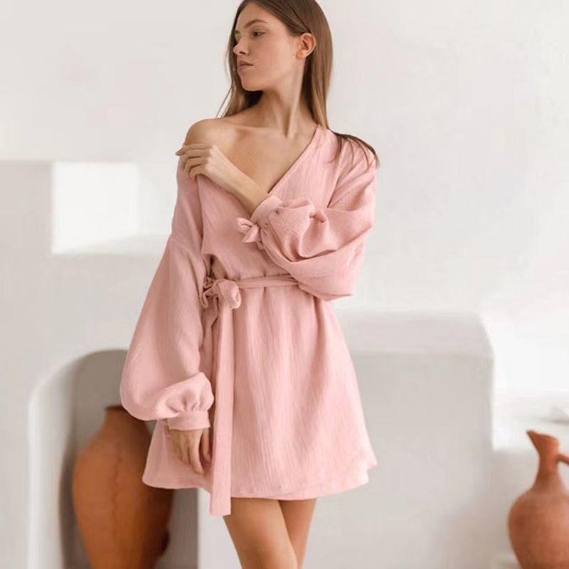

Fashion Long Sleeves Loose Lace-up Dress Moisture-Wicking Clothing Long Sleeve Loose Lace up Dress Pink S