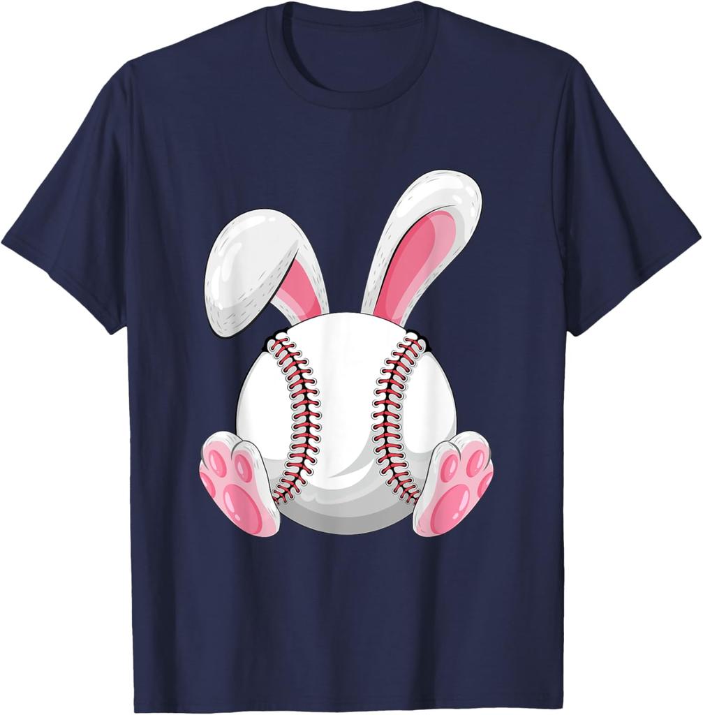 Baseball Bunny Easter Graphic Tee Funny Spring Sports Cotton T-Shirt for Men