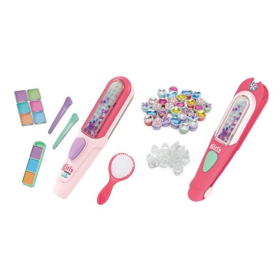 Glitter Rhinestone Tool Safe Kids Hair Gemstone Styling Set with Magnetic Pink Comb 24 Colorful Gem And Clips Creative