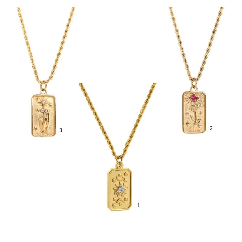 Colier cu Pandantiv Carte Tarot din Oțel Inoxidabil, Cristal Embosat, Floare de Soare, Divinație, Lanț Personalizat pentru Claviculă