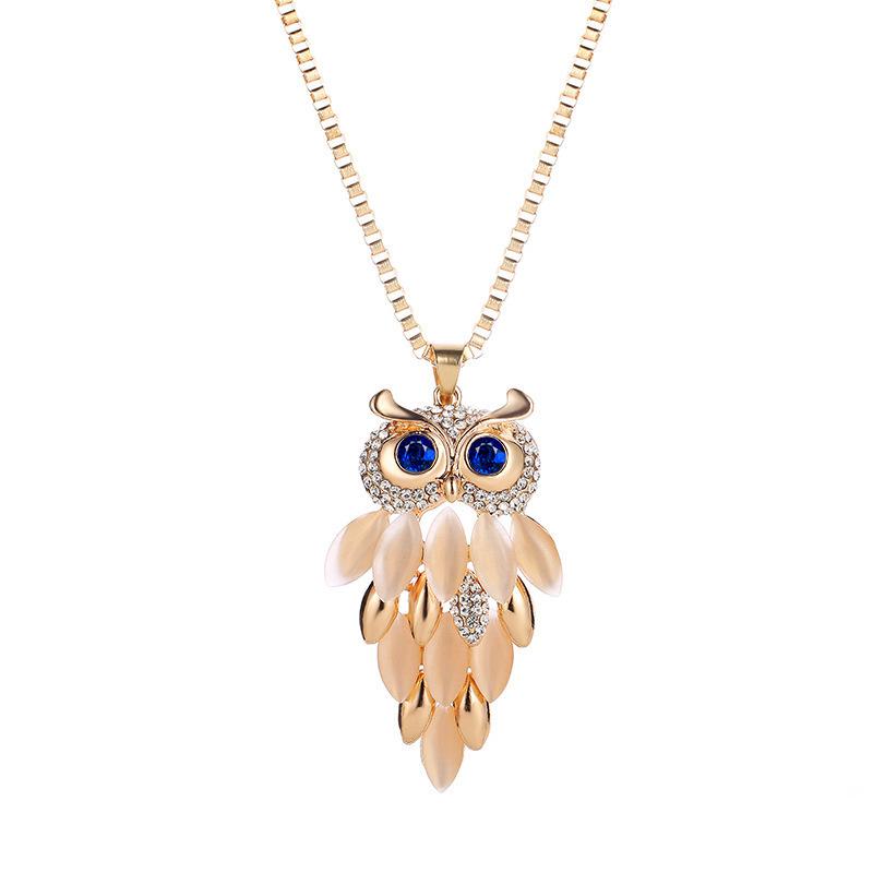 European And American Fashion Trends New Women S Creative Long Owl Necklace Owl Stone Exquisite Sweater Chain