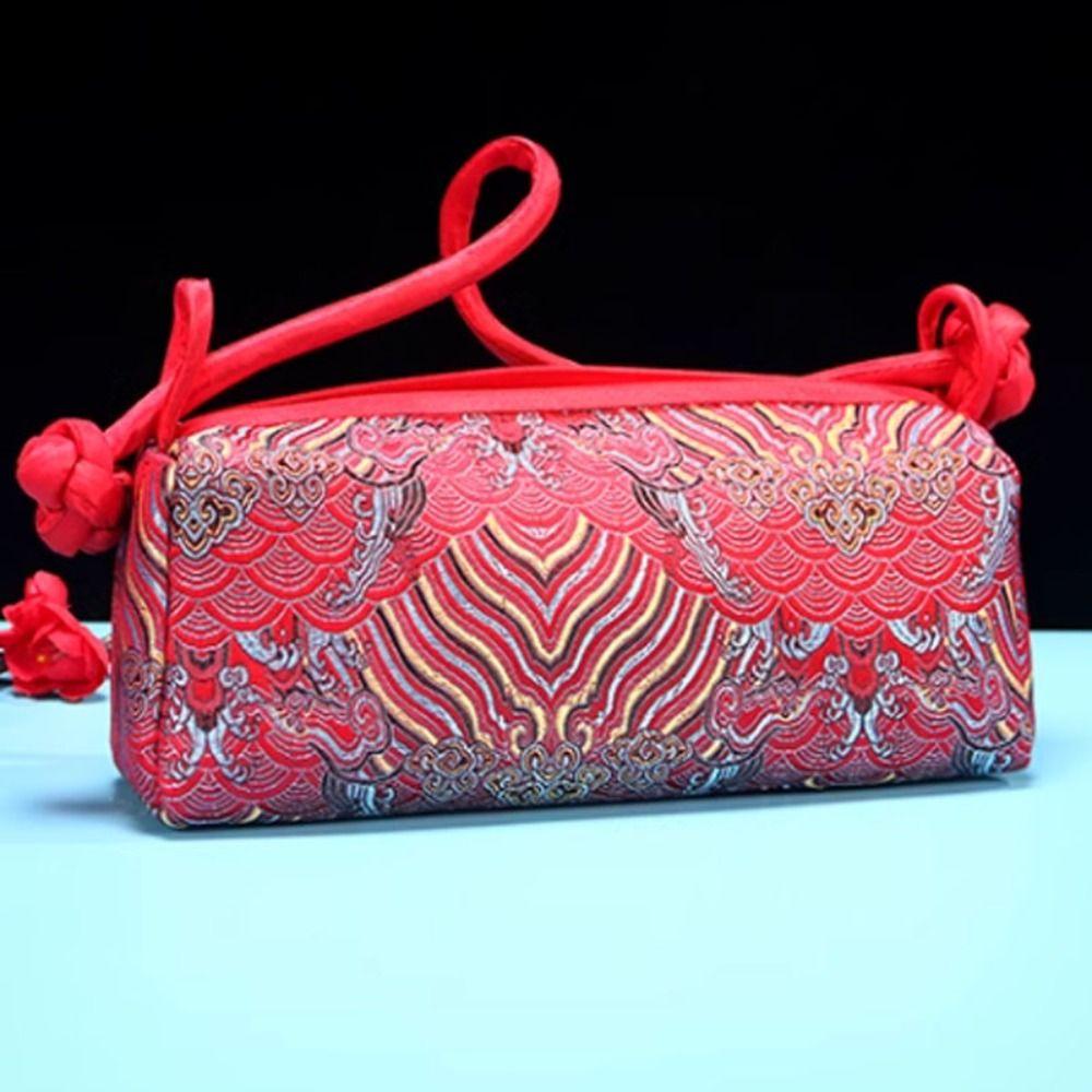 Fashion Silk Embroidered Women Handbag Zipper Chinese Style Design Clutch Bag Knot Retro Cosmetic Bag Gifts