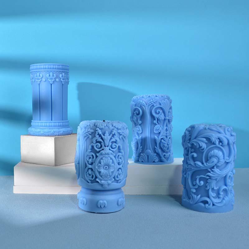 Relief flower cylinder candle silicone mold vine flower column Roman column concrete cement Rattan cylinder gypsum resin mold