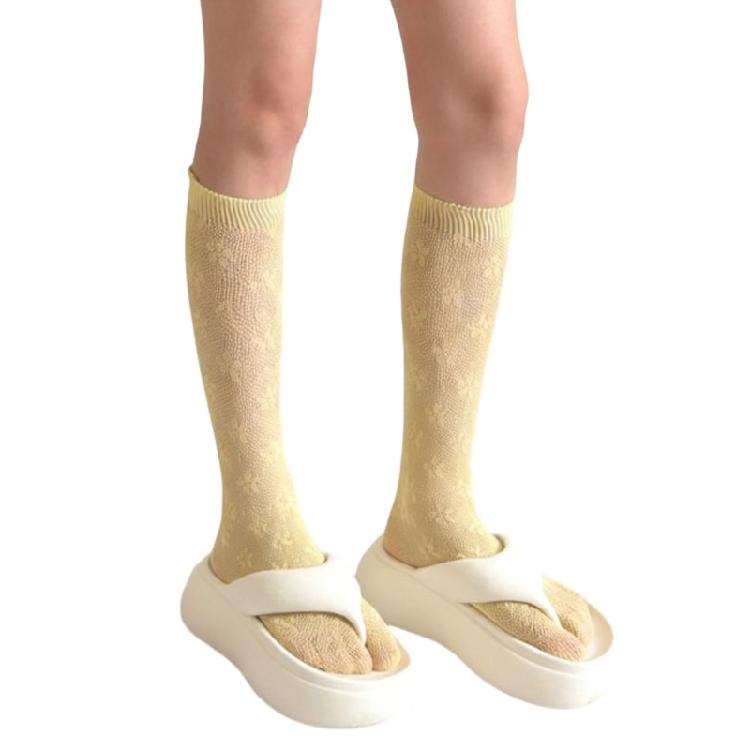 Women Lace Knee Highs Stockings Fishnet Knee Highs Socks Lace Hollowed out Calf Socks Summer Stockings жёлтый