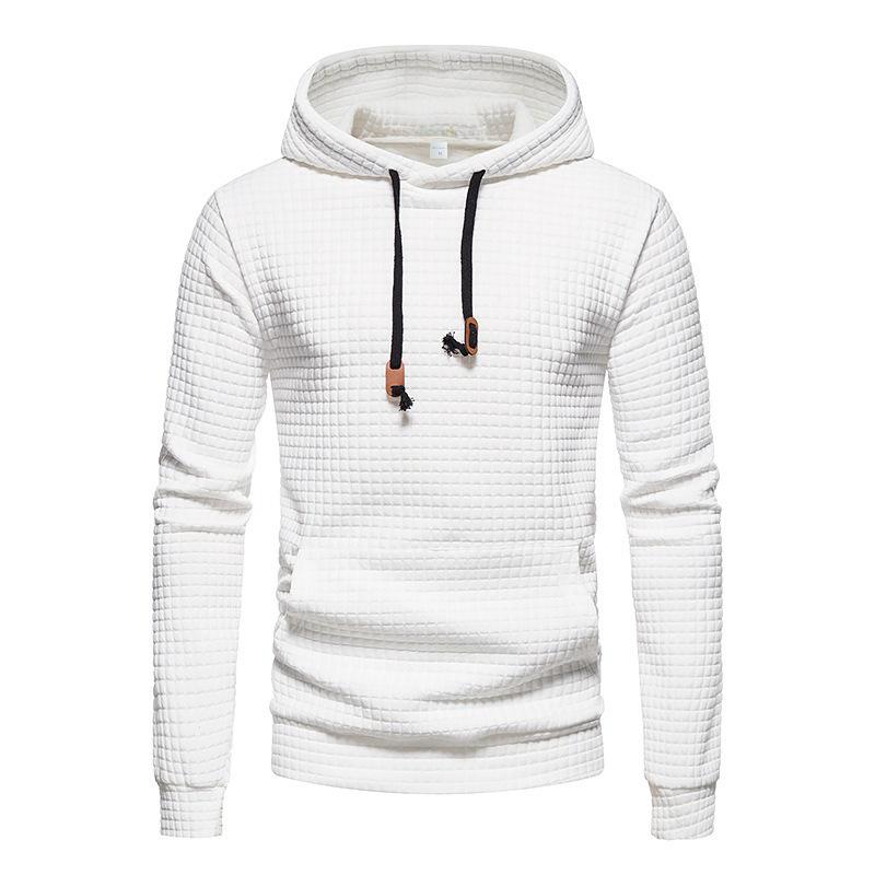 Autumn and winter men's long sleeved casual pullover jacquard hoodie plaid fitness running sports hooded jacket