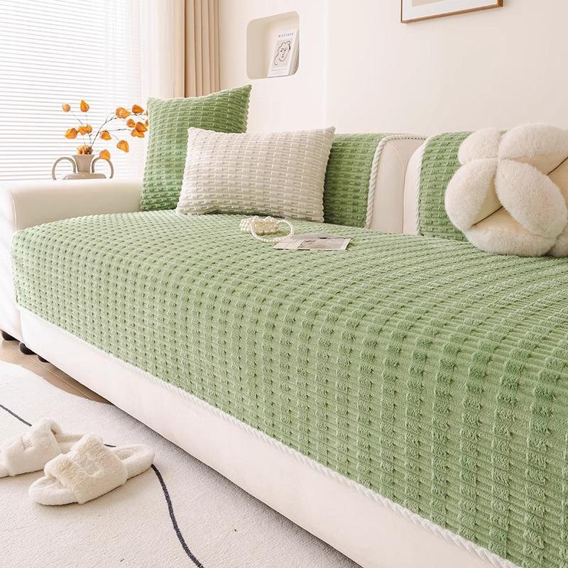 New Autumn Winter Sofa Cover Anti-skid Modern Couch Cushion Solid Color Geometric Plush Cushion Universal Thickening Couch Cover