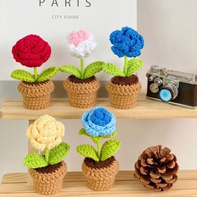 Flores de Ganchillo Mini Adorno de Escritorio Hecho a Mano Flores de Tejer Nuevas en Maceta Decoración de Oficina