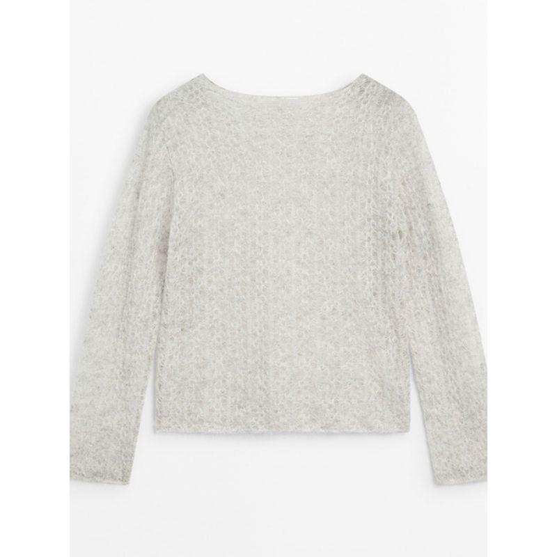 MD Women Clothes Spring French Style Art Sweater Light Hollow Cover Up Round Neck Long Sleeve Knit 05639612811