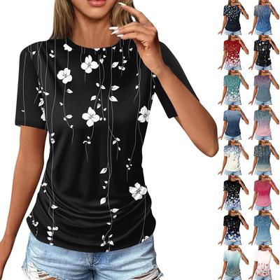 Women's T Shirts Fashion Casual Tops Round Neck  Short Sleeve Printed Tunic