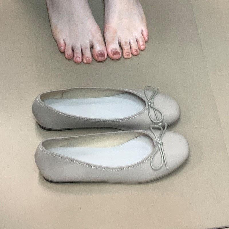 Round head bow flat bottom small red shoes 2025 new shallow mouth versatile ballet women's shoes