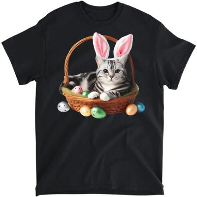 Cute American Shorthair Cat Easter Egg Hunt Owner Bunny Ears T-Shirt, Tank Top, Long Sleeve, Sweatshirt, Hoodie Men Women Kids Made In Canada Black