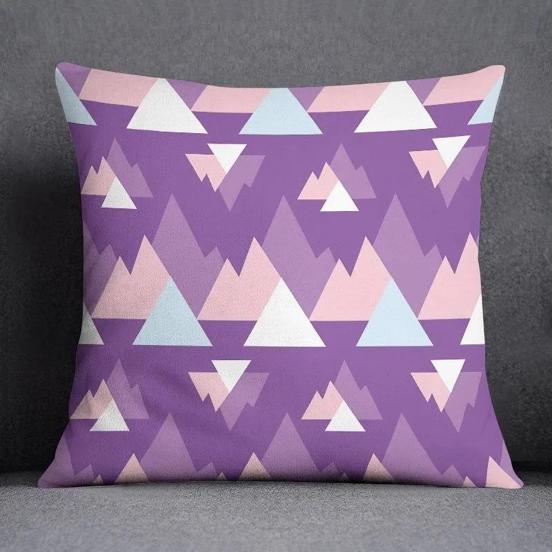 Pink Purple Geometric Floral Cushion Cover Peach Skin Cute Feather Throw Pillowcase Sofa Living Room Bedroom Home Decor 40X40