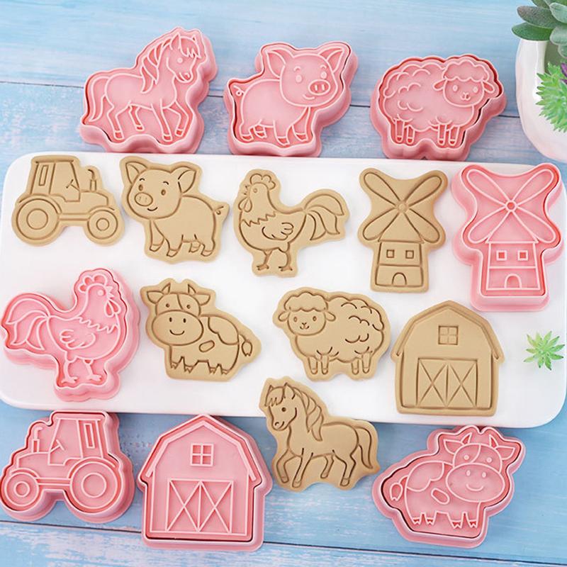 8Pcs/Set Cartoon Farm Animal Cookie Cutters Farm Party Cake Decorating Mold Fondant Frosting Biscuit Stamp Kitchen Supplies