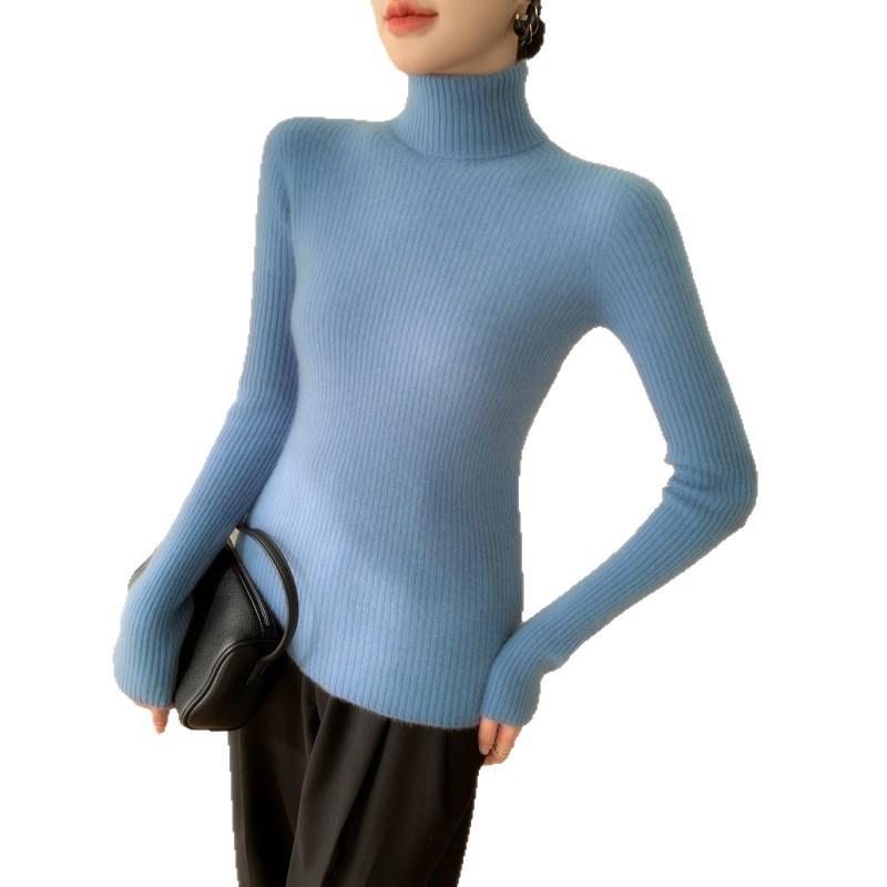 Women's Slim-Fit High-Neck Cashmere Sweater, Solid Color Knit for Layering, 2025 Autumn/Winter Arrival, Flattering Tight-Fit Design.