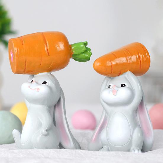 2Pcs Holding Carrot Rabbit Figurine Hand-Painted Carrying Radish Bunny Statue Resin Sculpture Easter Holiday Party Decoration Ornament