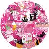 50Pcs Transparent Cartoon Pink Halloween Sticker Packs, Waterproof Transparent PET Hand Account Decorative Guitar Notebook Stickers