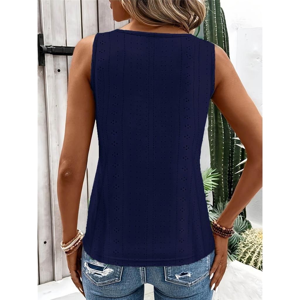 Women's solid color v-neck casual hollow vest