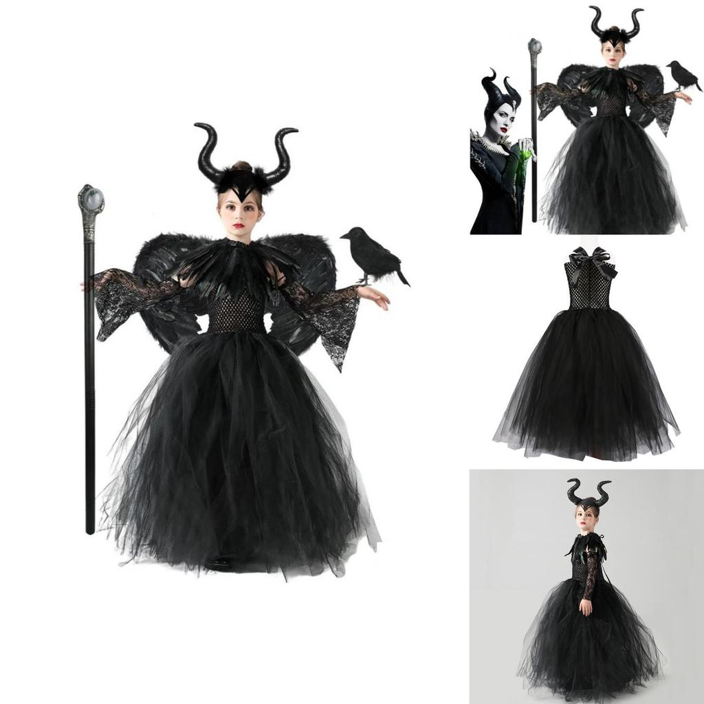 Maleficent Childrens Halloween Costume Dress With Polyester Fabric For Girls Ages 3 To 8