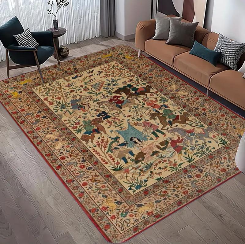 

Traditional Persian Carpet Mat Rug Home Decoration Living Room Hunting Horse Middle Eastern Pattern Non Slip Soft Floor Mat 40X60CM